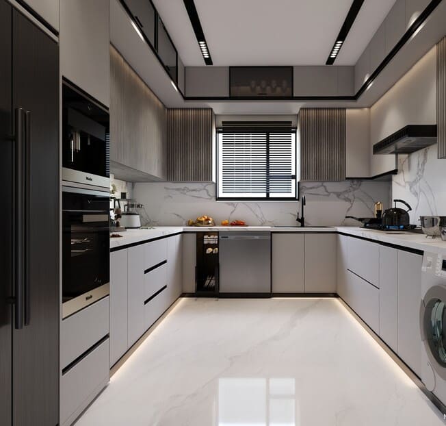White and Wood Minimalist HDB EM Kitchen Design